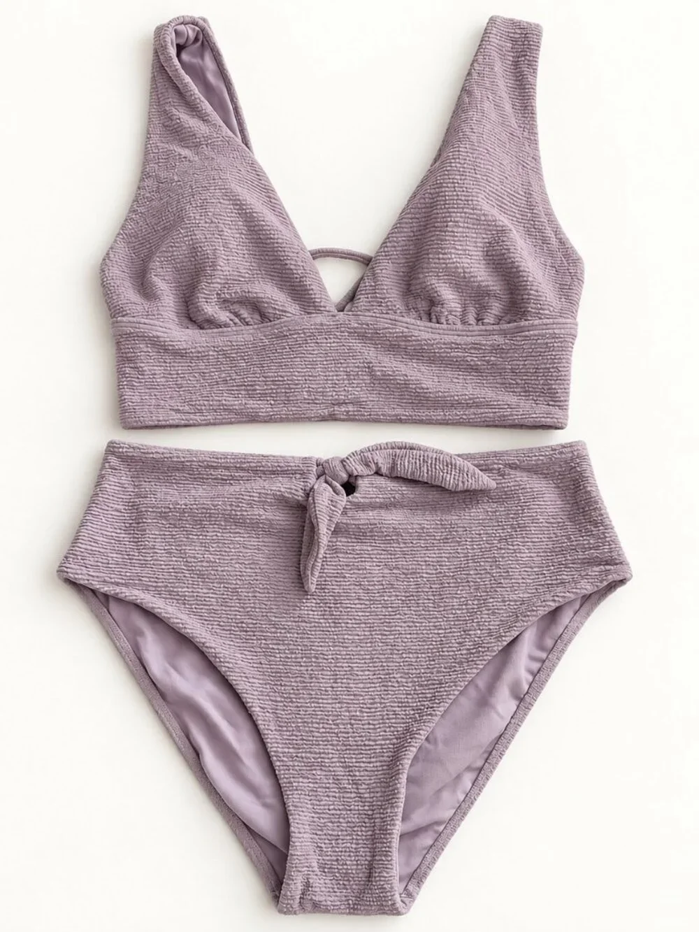 GB Dusty Lavender Textured High-Waist Bikini Set Size L
